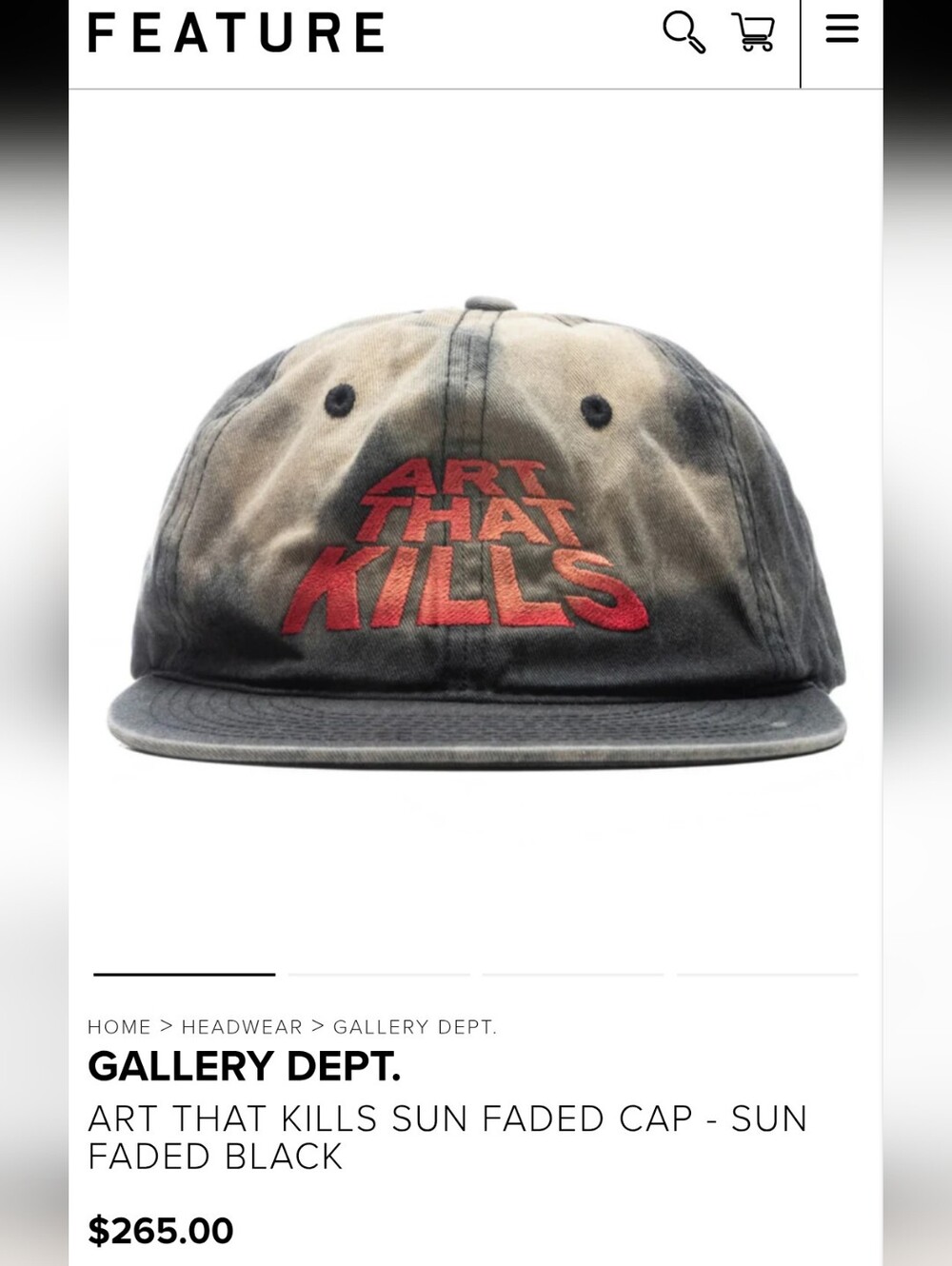 NWT GALLERY DEPT. ART THAT KILLS SUN FADED CAP